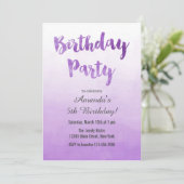 Ombre Paarse Waterverf Birthday Uitnodiging (Staand voorkant)