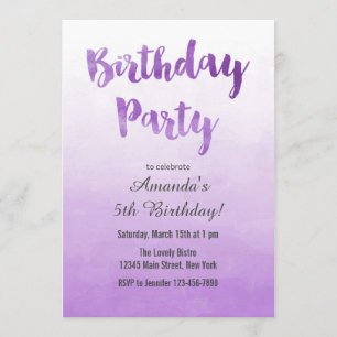 Ombre Paarse Waterverf Birthday Uitnodiging