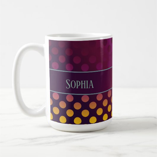 Ombre Passion Fruit Polka Dots gepersonaliseerd Koffiemok (Links)