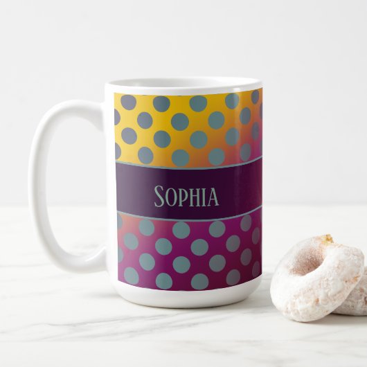 Ombre Passion Fruit Polka Dots gepersonaliseerd Koffiemok (Met donut)