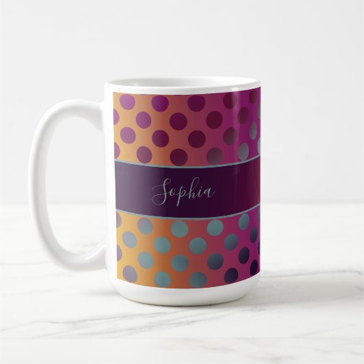 Ombre Passion Fruit Polka Dots gepersonaliseerd Koffiemok (Links)