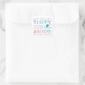 Ombre Pastel Confetti en Balloon Happy Birthday Vierkante Sticker (Tas)