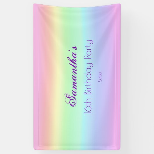  Ombre Pastel Regenboog 16e Verjaardagsfeest Spandoek (Verticaal)