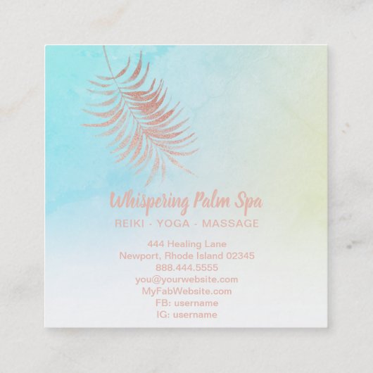 *~* Ombre Pastel Roos Gold Palm Branch Turquoise Vierkante Visitekaartje (Achterkant)