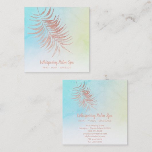 *~* Ombre Pastel Roos Gold Palm Branch Turquoise Vierkante Visitekaartje (Voorkant / Achterkant)