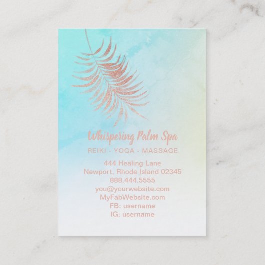 *~* Ombre Pastel Roos Gold Palm Leaf Turquoise Visitekaartje (Achterkant)