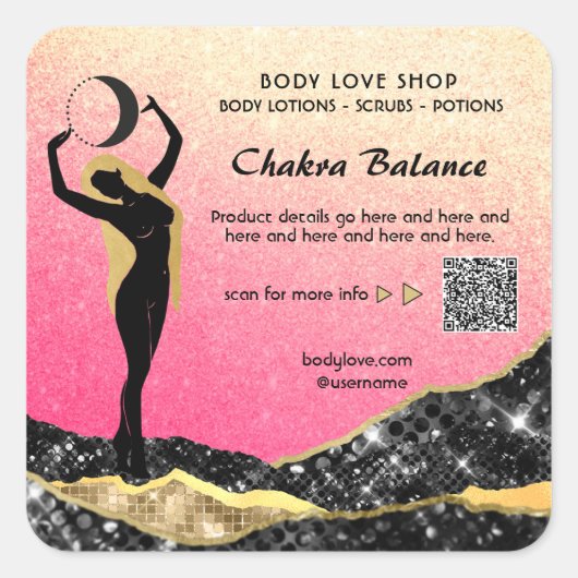 *~* Ombre peach roze godin intentie Spell AP24 Vierkante Sticker (Voorkant)