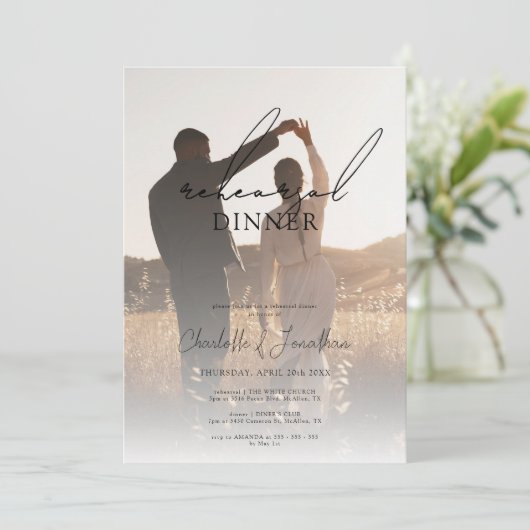 Ombre Photo Bohemian Wedding Rehearsal Dinner Kaart (Staand voorkant)