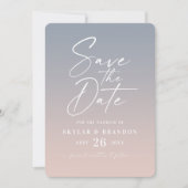 Ombre Pink & Blue met Script Photo Wedding Save The Date (Voorkant)