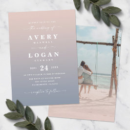 Ombre Pink & Blue Wedding Invitation met foto Kaart
