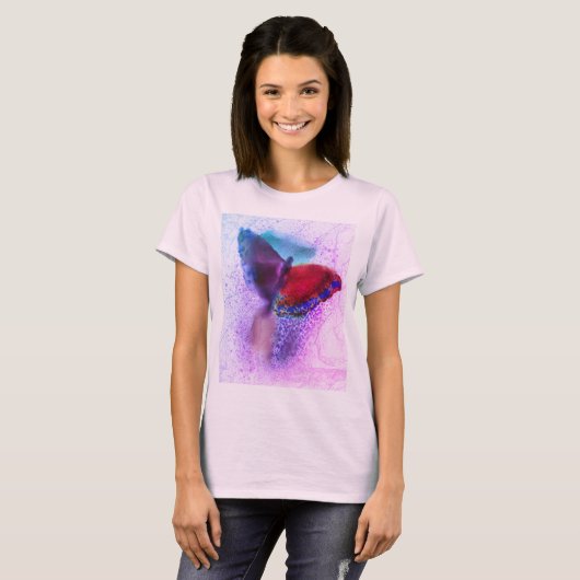 Ombre Pink en Paarse Waterverf Butterfly T-shirt (Voorkant volledig)