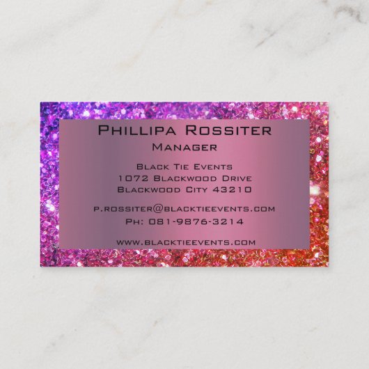 Ombre Pink en Red Glitter Event Planner Visitekaartje (Achterkant)