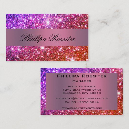 Ombre Pink en Red Glitter Event Planner Visitekaartje (Voorkant / Achterkant)