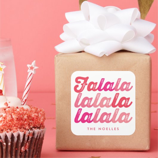 Ombre Pink Falalalala Bold Script Modern Holiday Vierkante Sticker (Feest)