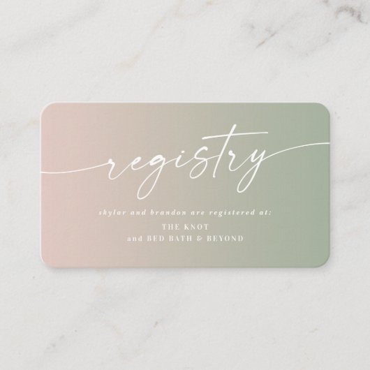 Ombre Pink & Green Wedding Shower-cadeauregistrati Informatiekaartje (Voorkant)