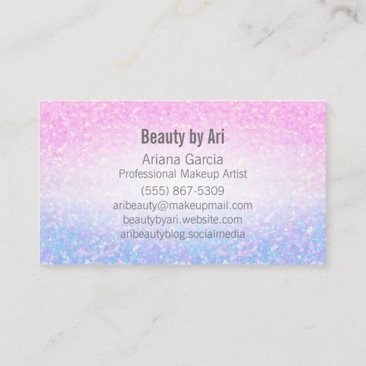 Ombre Pink Paars Glitter Iridescent Visitekaartje (Achterkant)