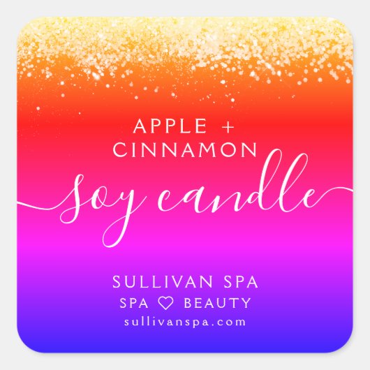 Ombre Pink Paars Glitter Soy Candle Label (Voorkant)