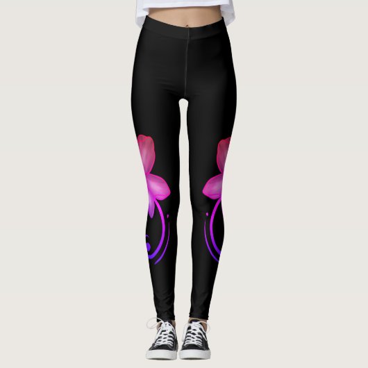 Ombré Pink & Paarse Cherry Blossom Spandex Leggings (Voorkant)