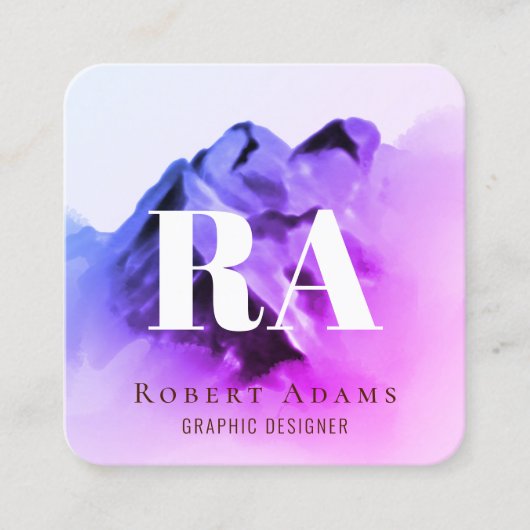 Ombre Pink Paarse Waterverf Monogrammen Abstract Vierkante Visitekaartje (Voorkant)