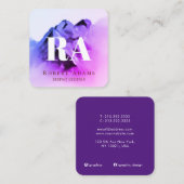 Ombre Pink Paarse Waterverf Monogrammen Abstract Vierkante Visitekaartje (Voorkant / Achterkant)