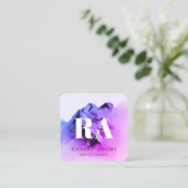 Ombre Pink Paarse Waterverf Monogrammen Abstract Vierkante Visitekaartje (Staand voorkant)