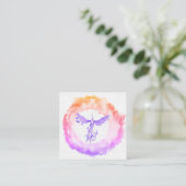 *~* Ombre Pink Peach Flame Phoenix Rings of Fire Vierkante Visitekaartje (Staand voorkant)