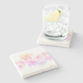 *~* Ombre Pink Peach Floral Soft Waterverf Stenen Onderzetter (Zijkant)