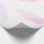 *~* Ombre Pink Peach Lavender Feathers op White Cadeaupapier (Hoek)