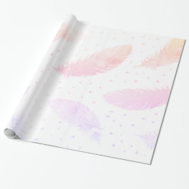 *~* Ombre Pink Peach Lavender Feathers op White Cadeaupapier