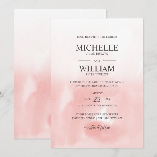 Ombre Pink Plain Elegant Wedding Kaart (Voorkant / Achterkant)