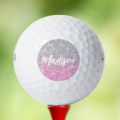 Ombre Pink Silver Glitter Calligraphy Name Golfballen