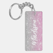 Ombre Pink Silver Glitter Calligraphy Name Sleutelhanger (Voorkant Links)