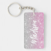 Ombre Pink Silver Glitter Calligraphy Name Sleutelhanger (Voorkant)