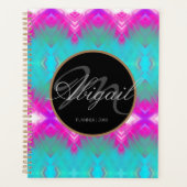 Ombre Pink Turquoise Blue Tie Dye Elegant Monogram Planner (Voorkant)