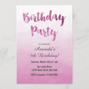 Ombre Pink Waterverf Birthday Uitnodiging