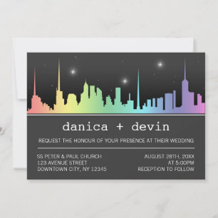 Ombre Rainbow City Skyline huwelijksuitnodigingen Kaart