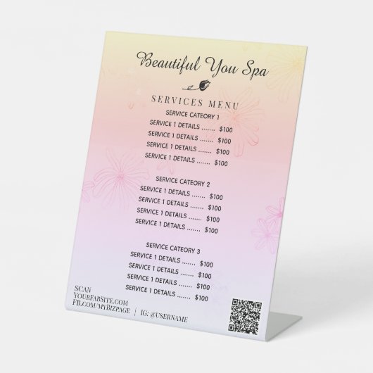 *~* Ombre Rainbow Pastel Table Pedestal Sign. Reclamebord Met Voetstuk (Voorkant)