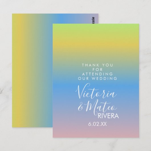 Ombre Rainbow Yellow Blue Pink Weddenschap Harteli Briefkaart (Voorkant / Achterkant)