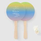 Ombre Rainbow Yellow Blue Pink Weddenschap Harteli Handwaaier (Voorkant en achterkant)