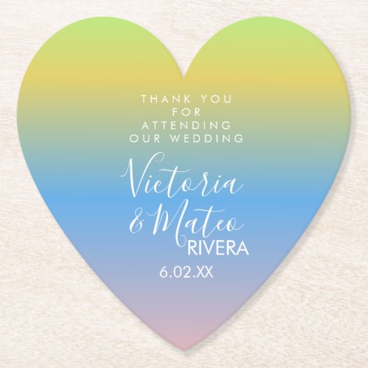 Ombre Rainbow Yellow Blue Pink Weddenschap Harteli Kartonnen Onderzetters (Voorkant)