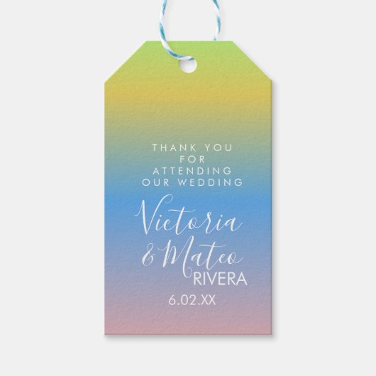 Ombre Rainbow Yellow Blue Pink Wedding Cadeaulabel (Voorkant)