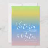 Ombre Rainbow Yellow Blue Pink Wedding Invitation Kaart (Voorkant)