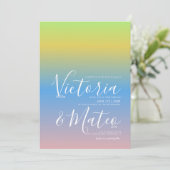 Ombre Rainbow Yellow Blue Pink Wedding Invitation Kaart (Staand voorkant)