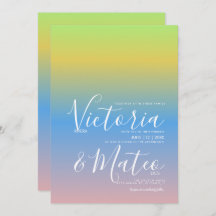 Ombre Rainbow Yellow Blue Pink Wedding Invitation