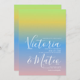 Ombre Rainbow Yellow Blue Pink Wedding Invitation Kaart