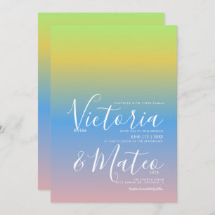 Ombre Rainbow Yellow Blue Pink Wedding Invitation Kaart
