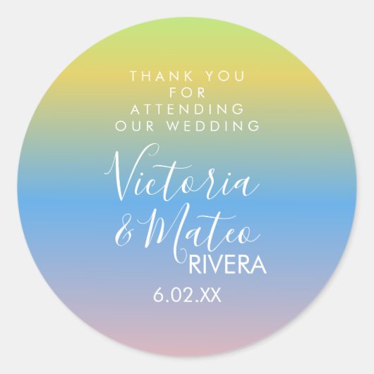 Ombre Rainbow Yellow Blue Pink Wedding Ronde Sticker (Voorkant)