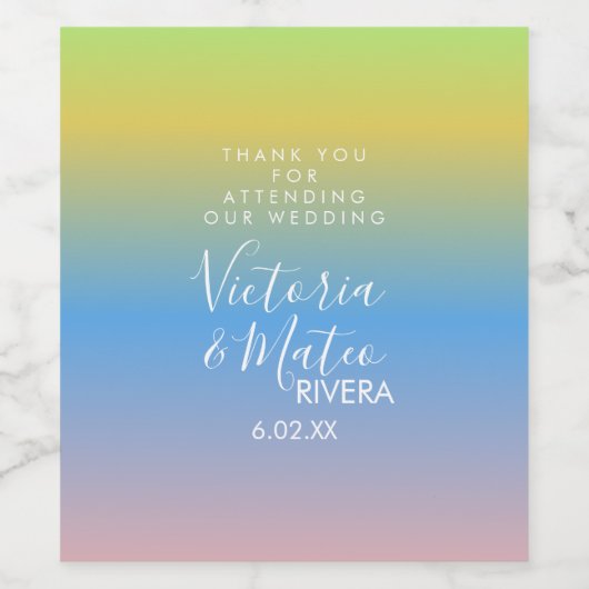 Ombre Rainbow Yellow Blue Pink Wedding Wijn Etiket (Enkel label)