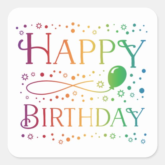 Ombre Regenboog Confetti en Ballon Gefeliciteerd V Vierkante Sticker (Voorkant)