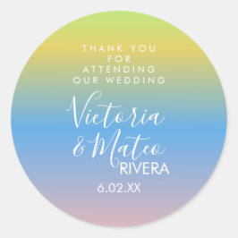 Ombre Regenboog Geel Blauw Roze Bruiloft   Ronde Sticker
